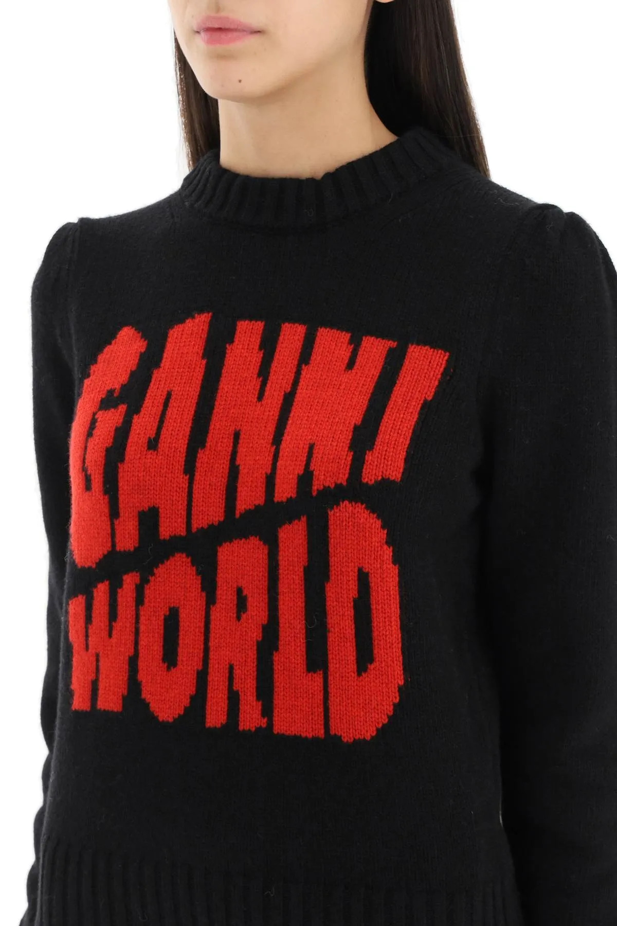 Ganni 'World' Inlay Wool Blend Sweater   Black