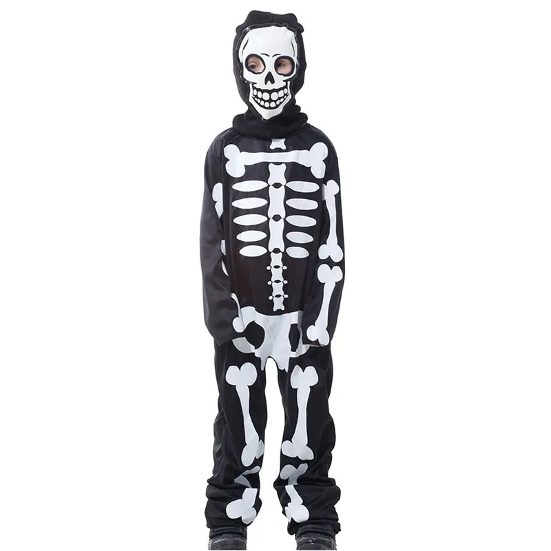 Ghost Skull Cosplay Costumes Boys Jumpsuit Party Skeleton Costume Kids Party Fancy Dress Children Halloween Mask Scary