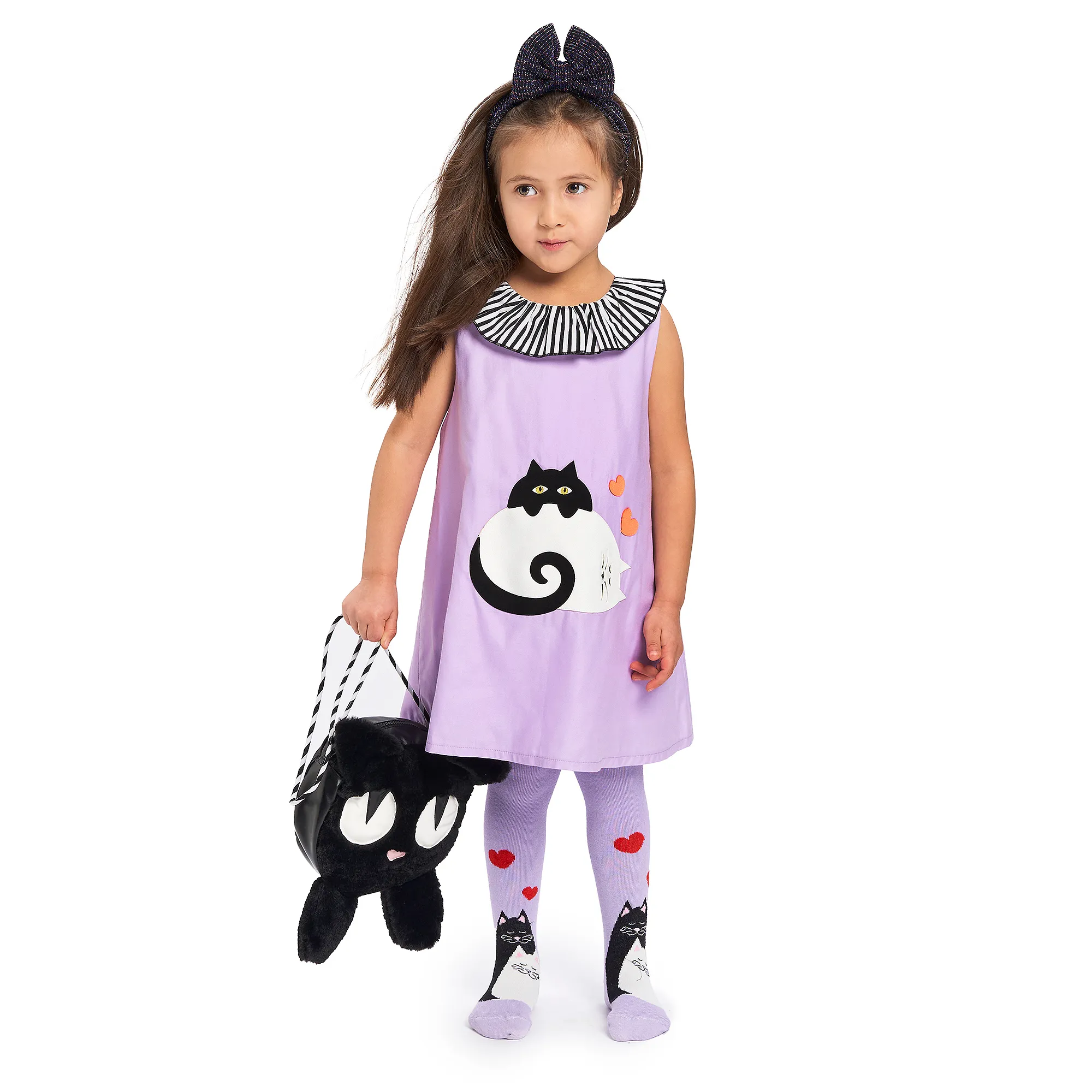 Girls Purple Organic Cotton Cat Tights