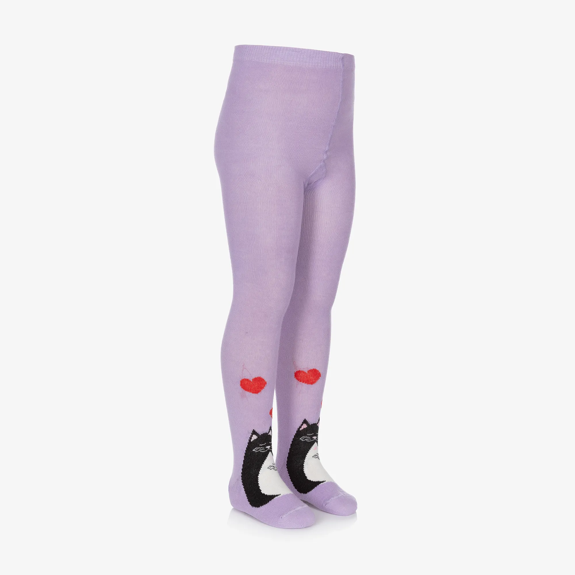 Girls Purple Organic Cotton Cat Tights