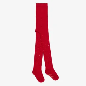 Girls Red Cotton Diamanté Tights