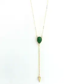 Green Natural Stone and Gold Arrow Head Lariat Necklace