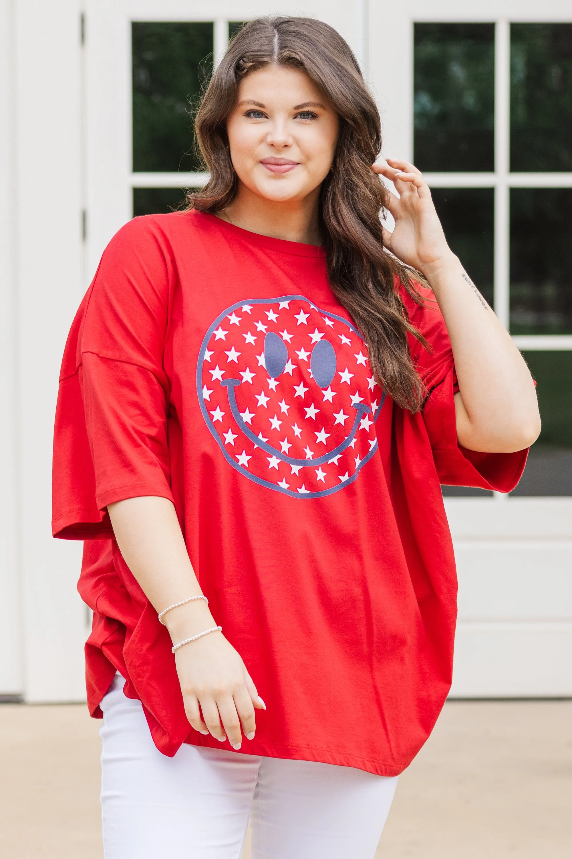 Happy In The USA Tee Boyfriend Tee, Red