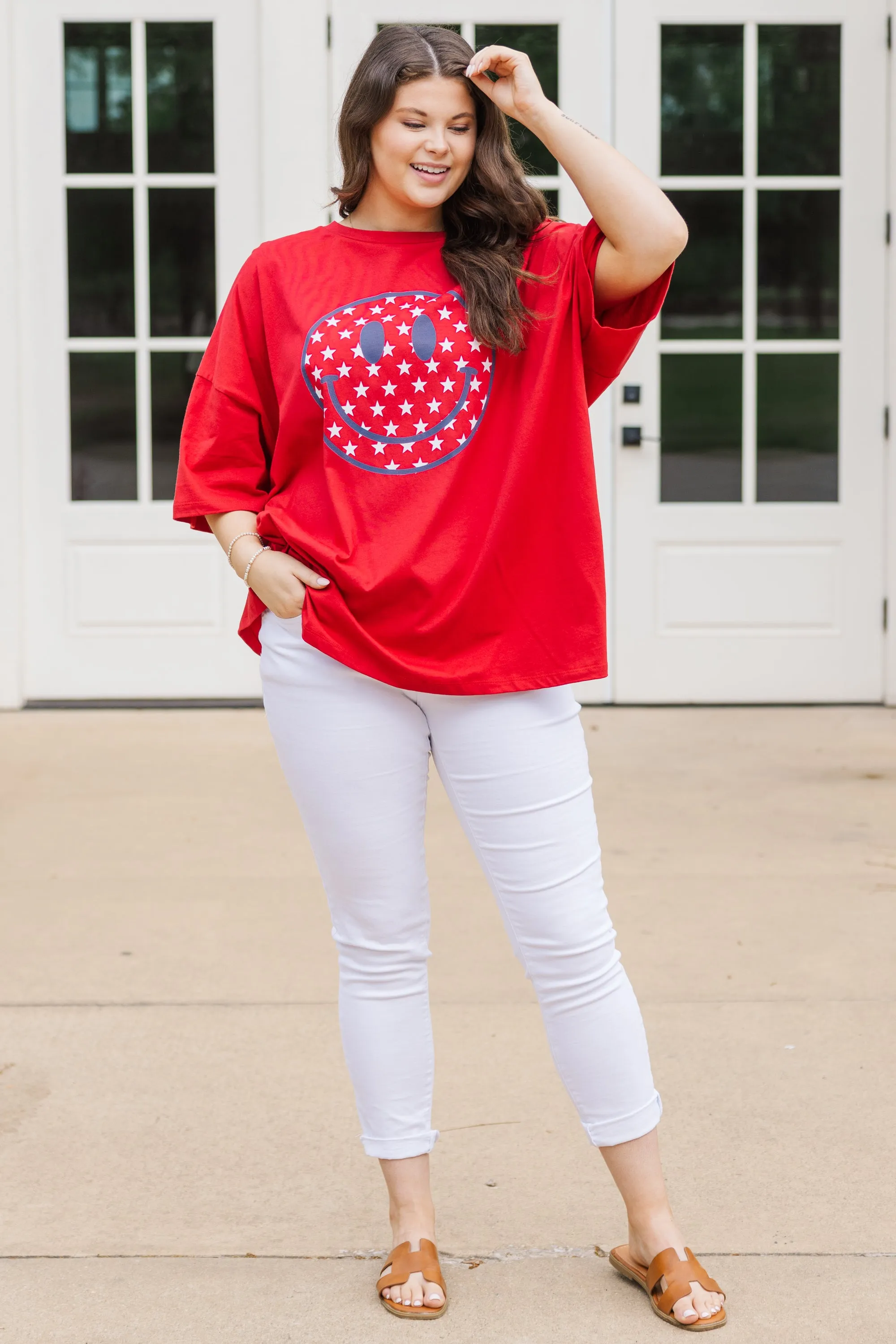 Happy In The USA Tee Boyfriend Tee, Red