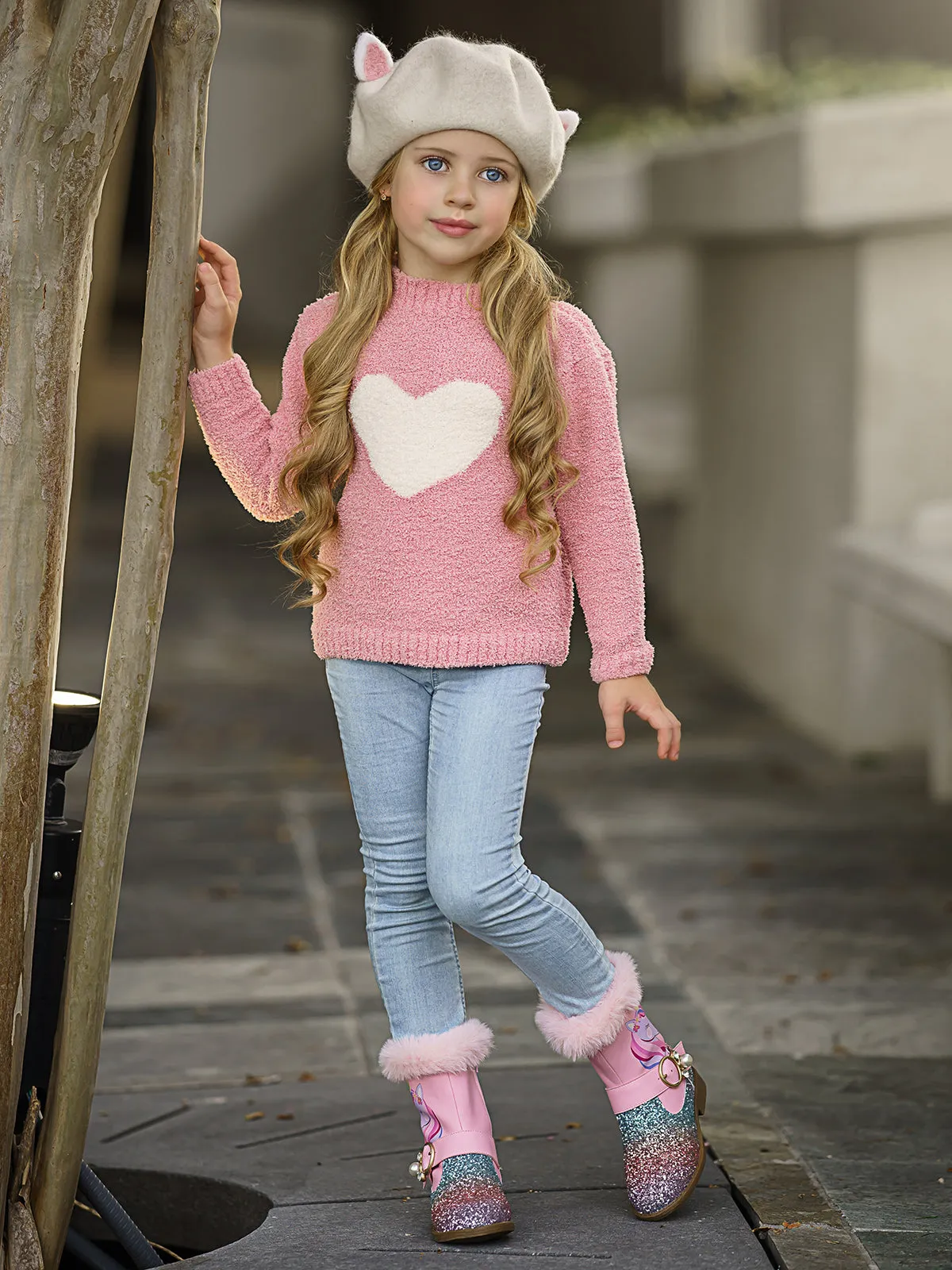 Keep Her Heart Close Pink Fuzzy Sweater