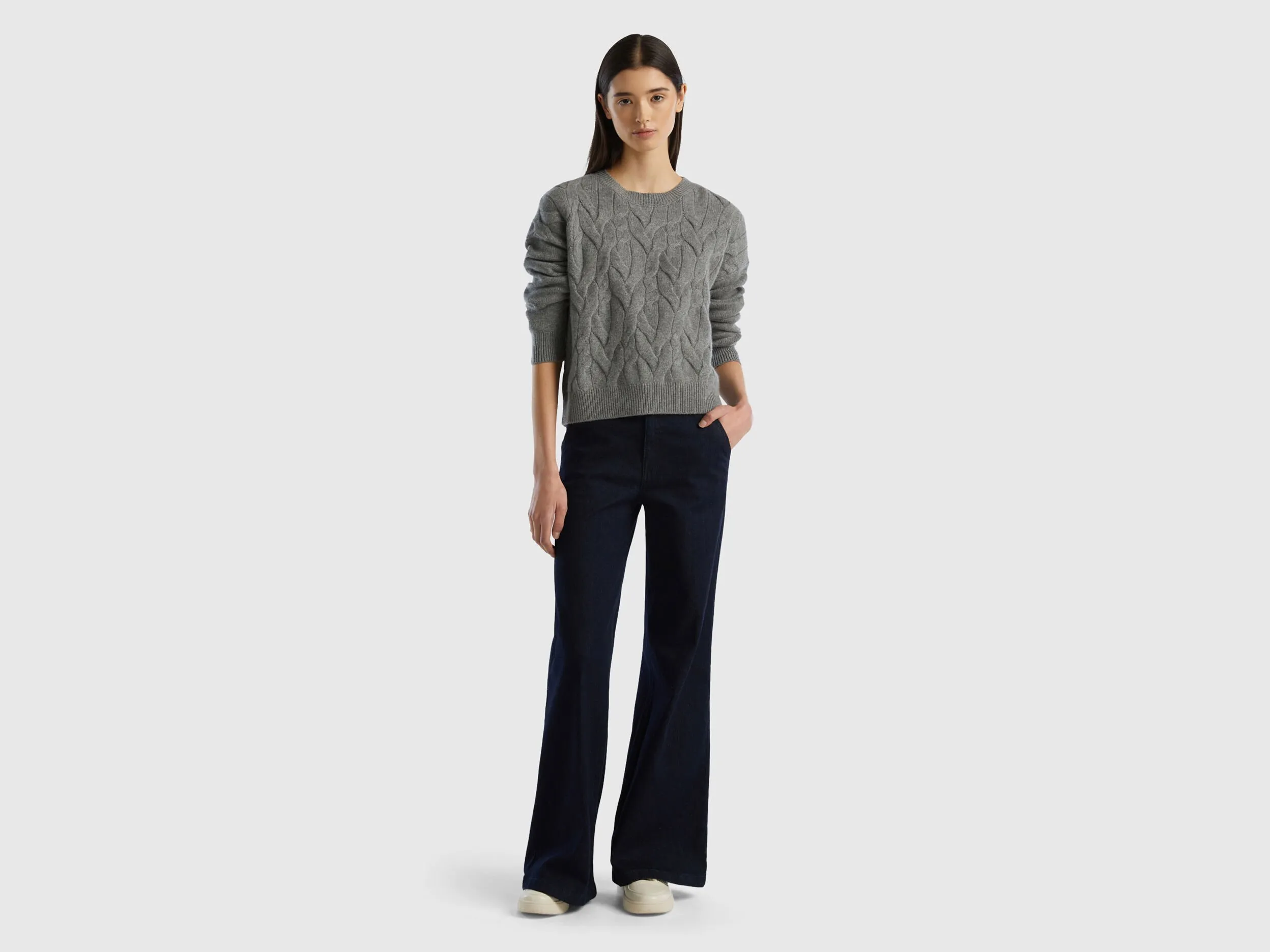 Knit sweater in pure cashmere - Dark Gray | Benetton