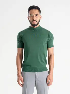 Knit Tee Ribbed Collar - Emerald Green