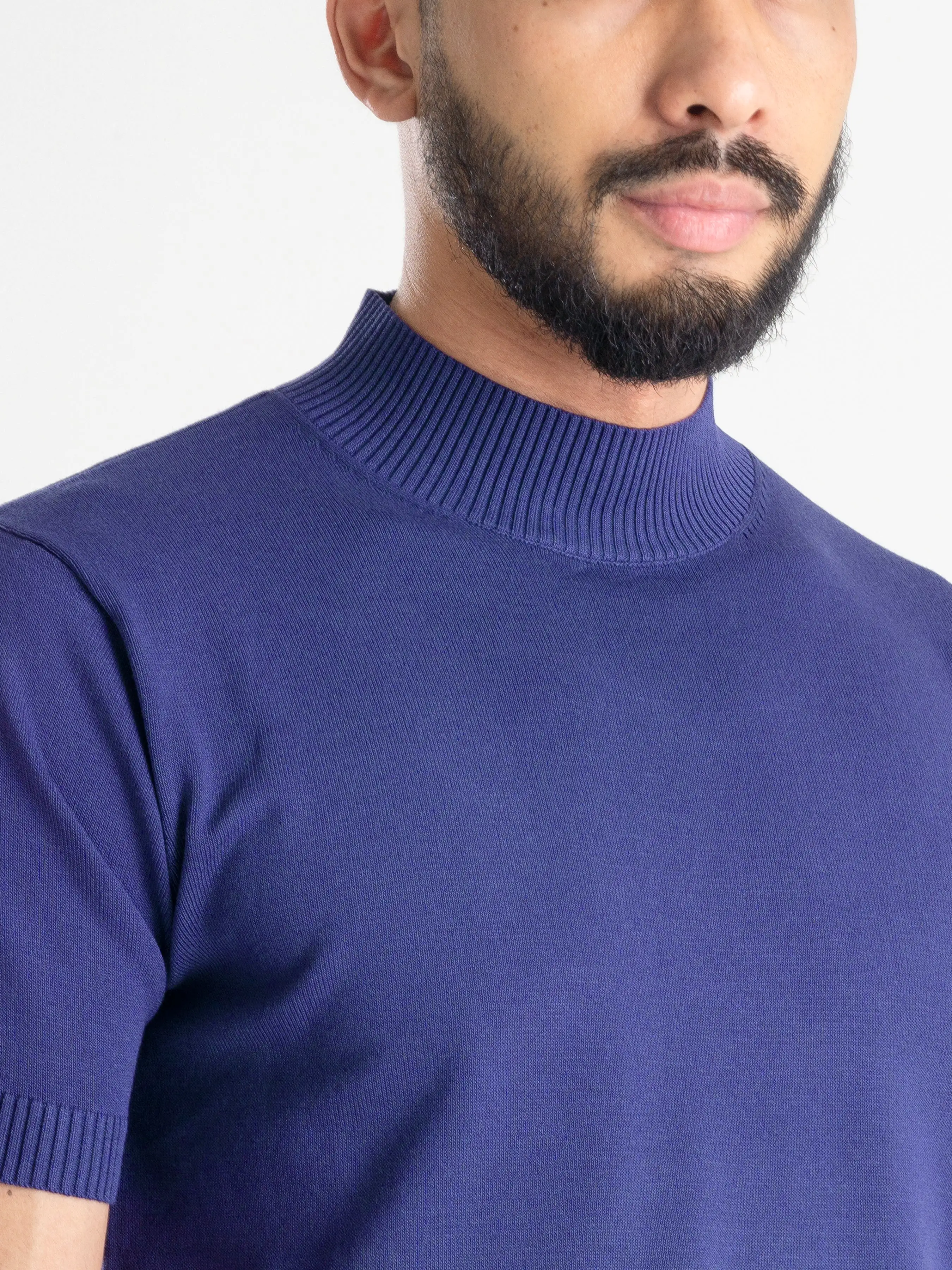 Knit Tee Ribbed Collar - Violet