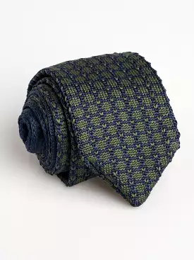 Knit Tie - Blue Geo Olive Green