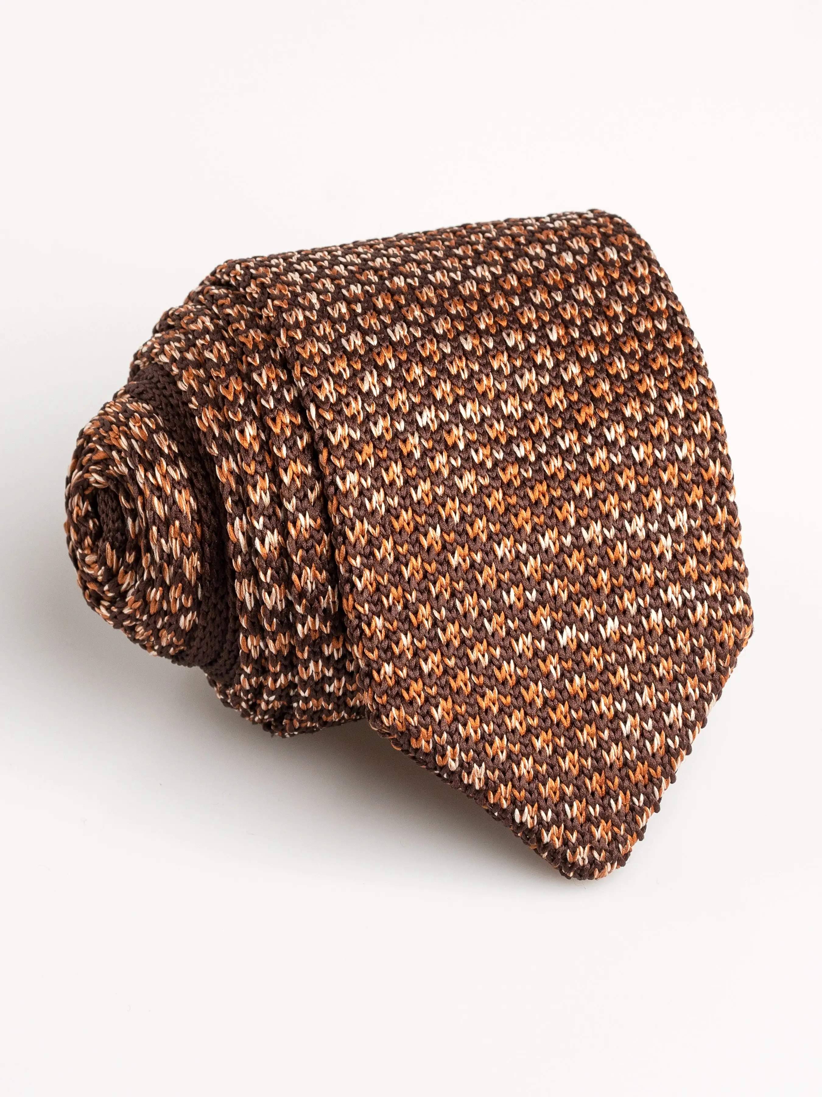 Knit Tie - Coffee With Brown Dots