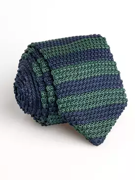 Knit Tie - Navy Blue With Green Stripes