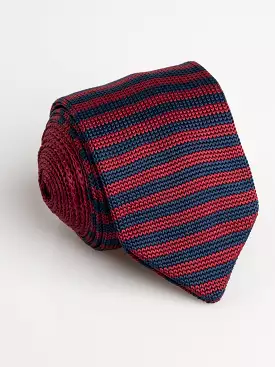 Knit Tie - Red With Blue Stripes