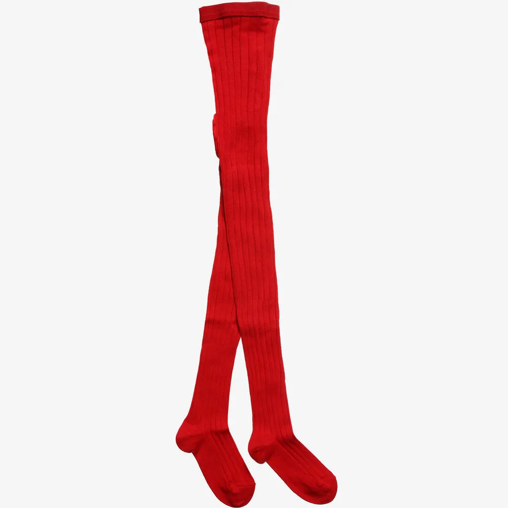 Luxury Red Cotton Ribbed Tights