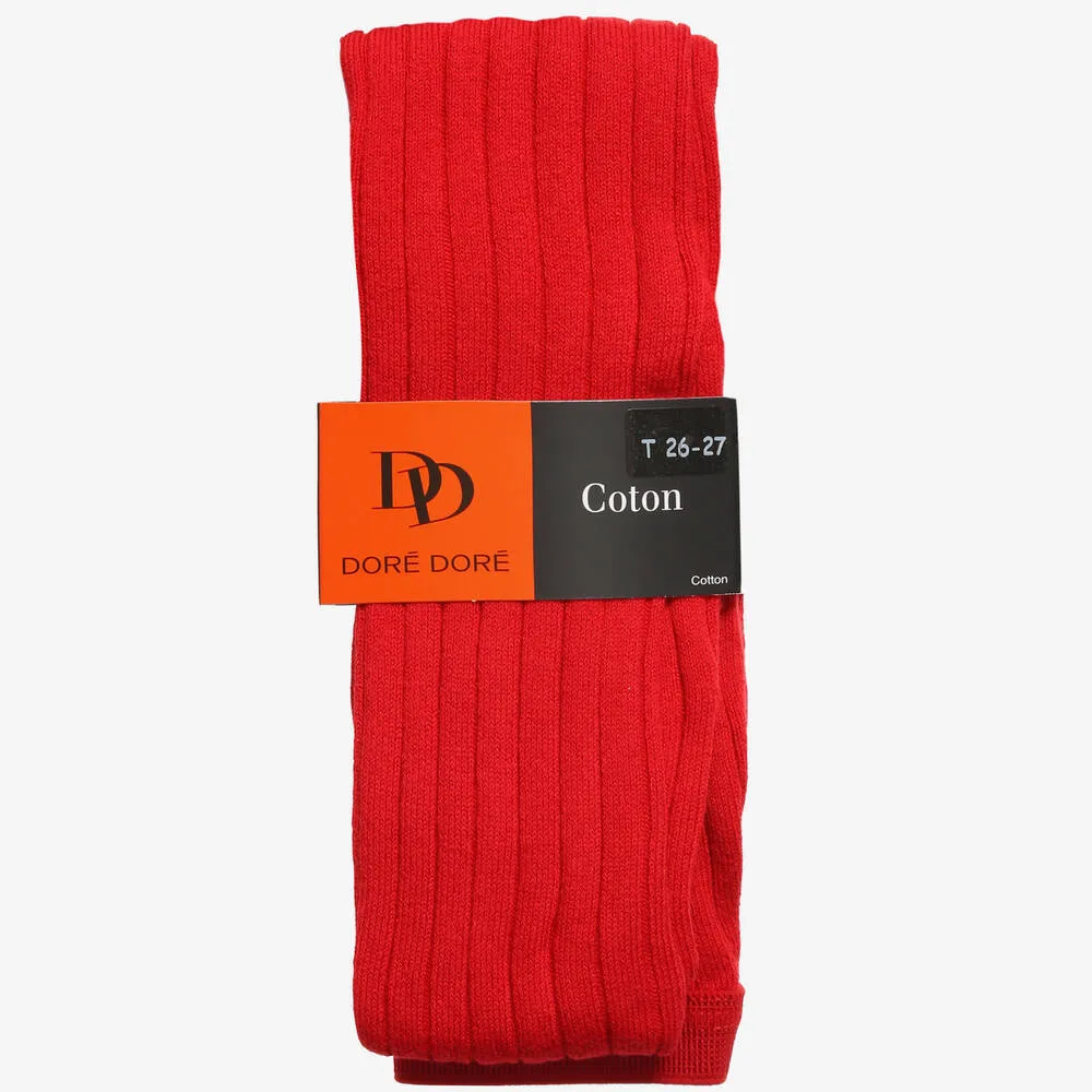 Luxury Red Cotton Ribbed Tights