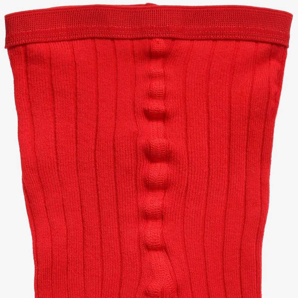 Luxury Red Cotton Ribbed Tights