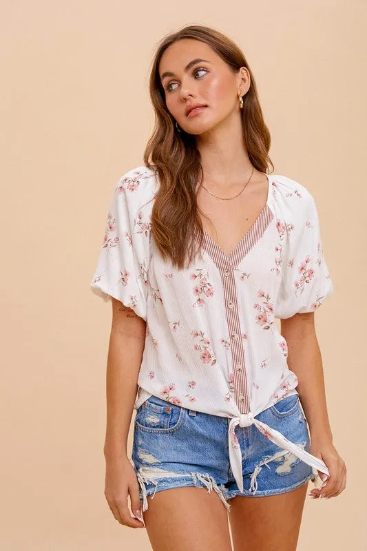 Mabel Contrast Tie Waist Blouse