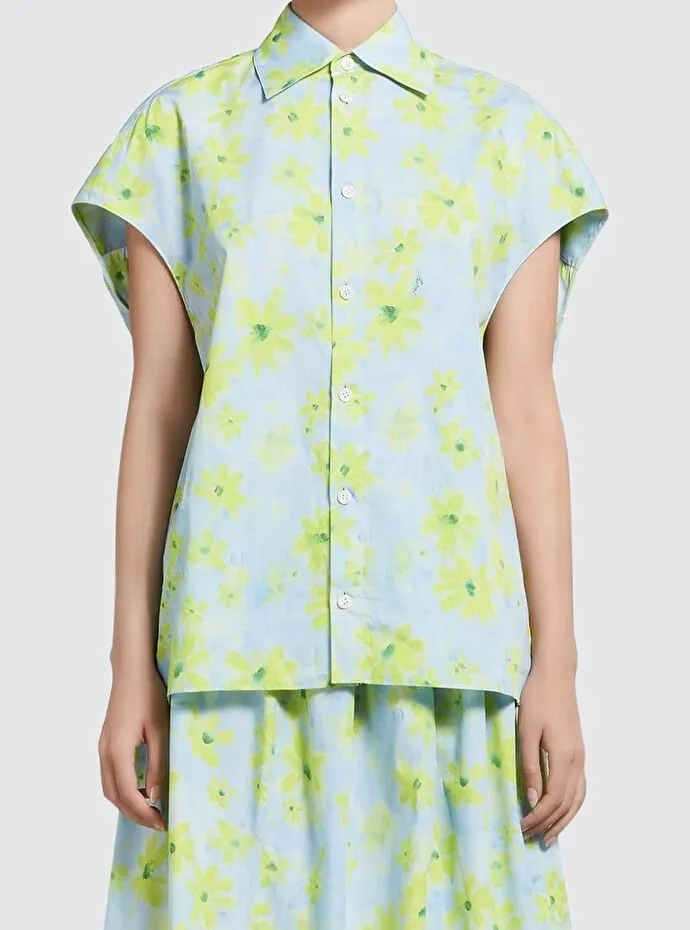 MARNI  |Light green poplin cocoon shirt with Parade print