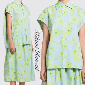 MARNI  |Light green poplin cocoon shirt with Parade print