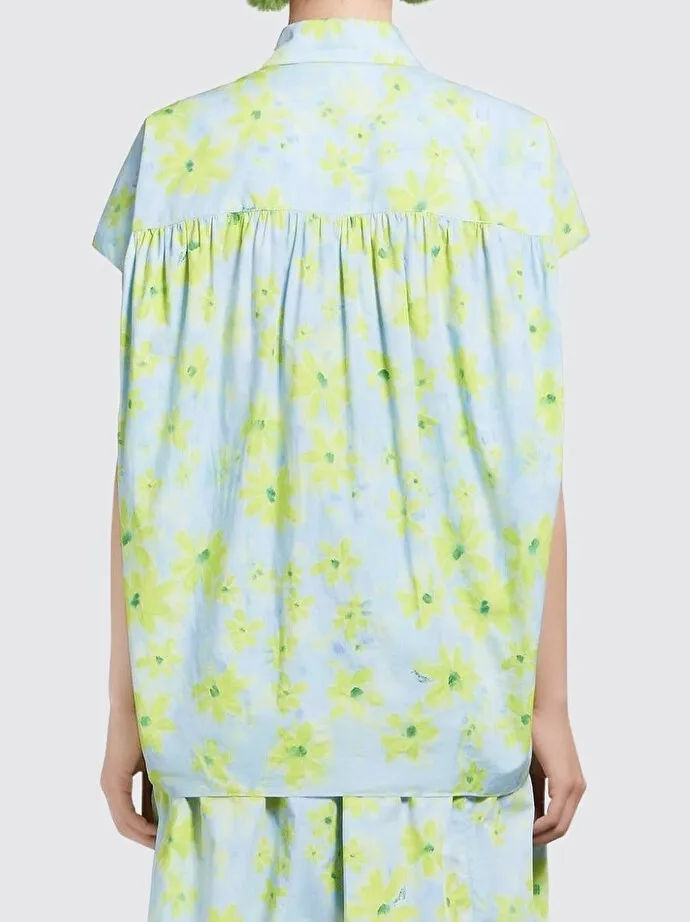 MARNI  |Light green poplin cocoon shirt with Parade print