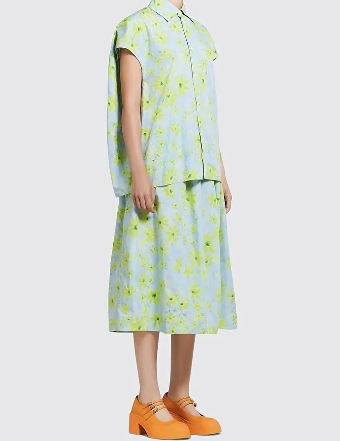 MARNI  |Light green poplin cocoon shirt with Parade print