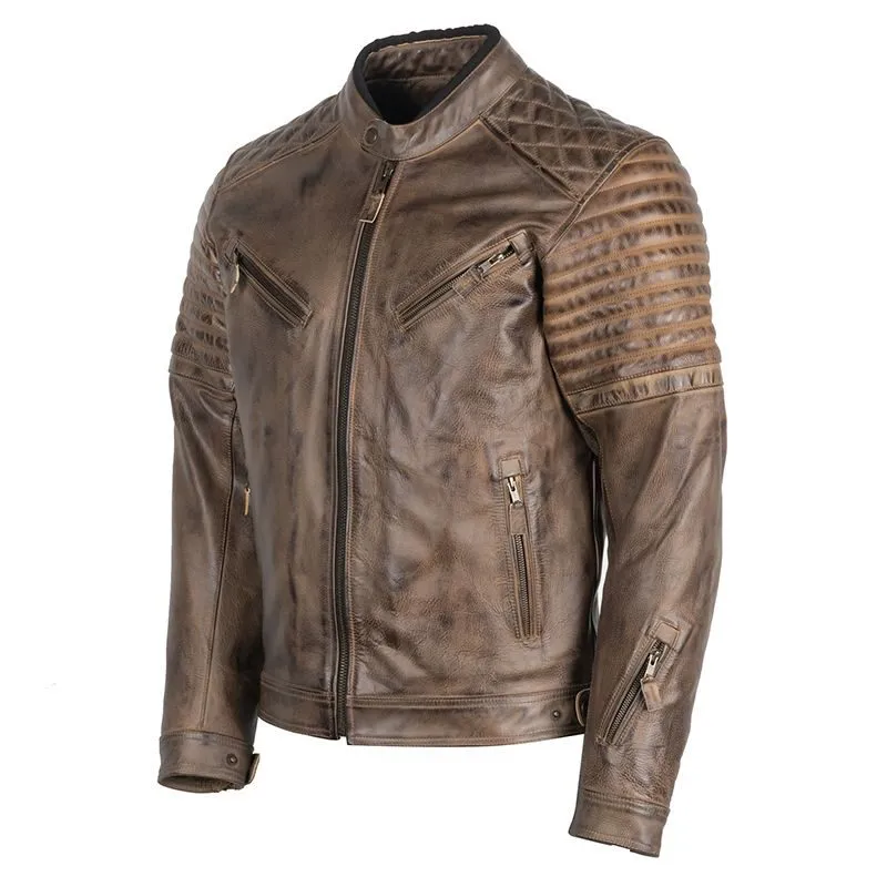 Men's Brown Quilted Leather Biker Jacket