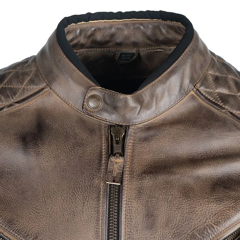 Men's Brown Quilted Leather Biker Jacket