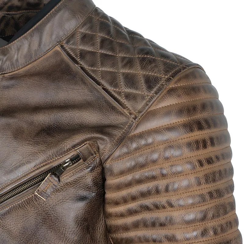 Men's Brown Quilted Leather Biker Jacket