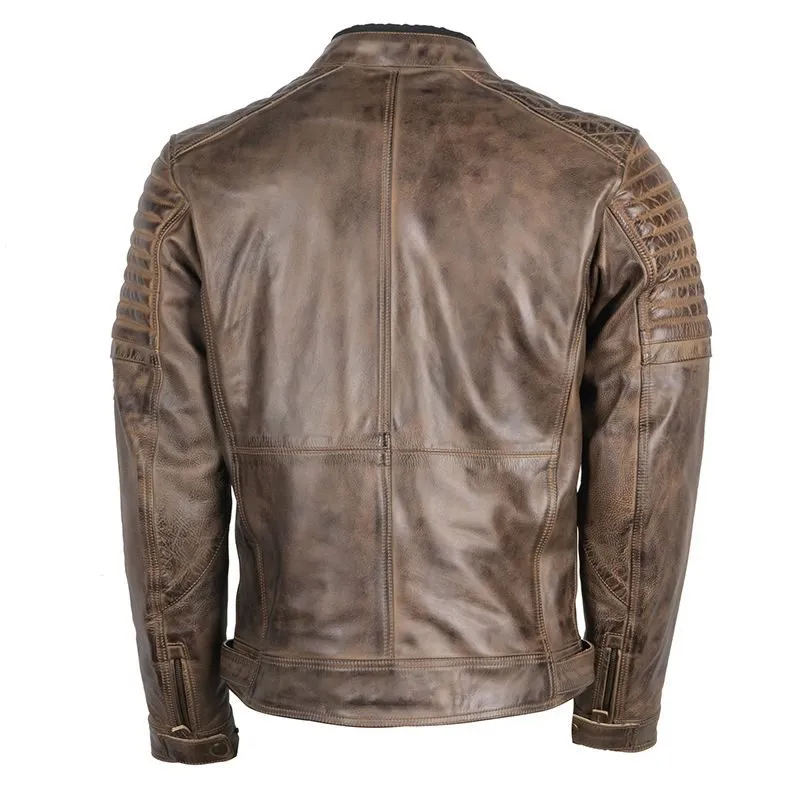 Men's Brown Quilted Leather Biker Jacket