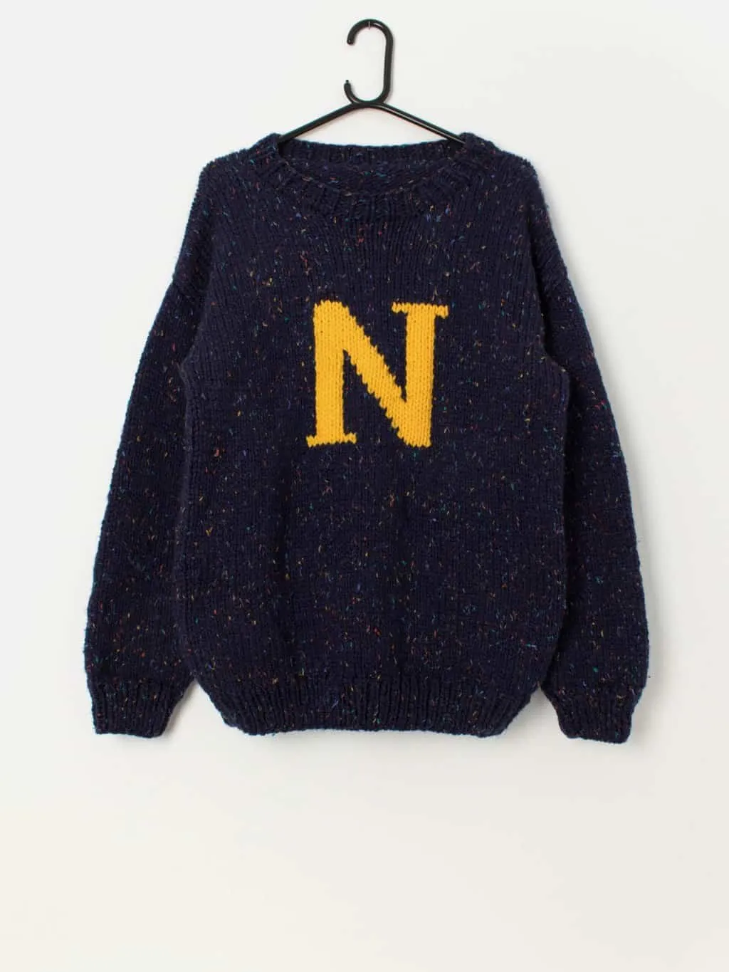 Men’s vintage handknitted letter ‘N’ sweater, chunky knit – Medium / Large