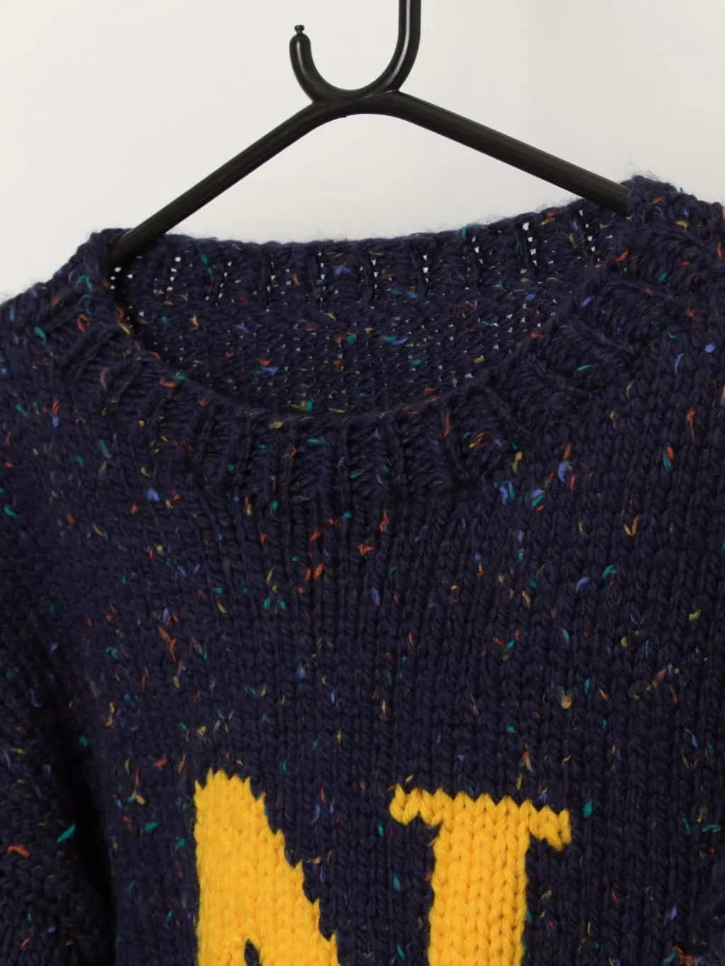 Men’s vintage handknitted letter ‘N’ sweater, chunky knit – Medium / Large