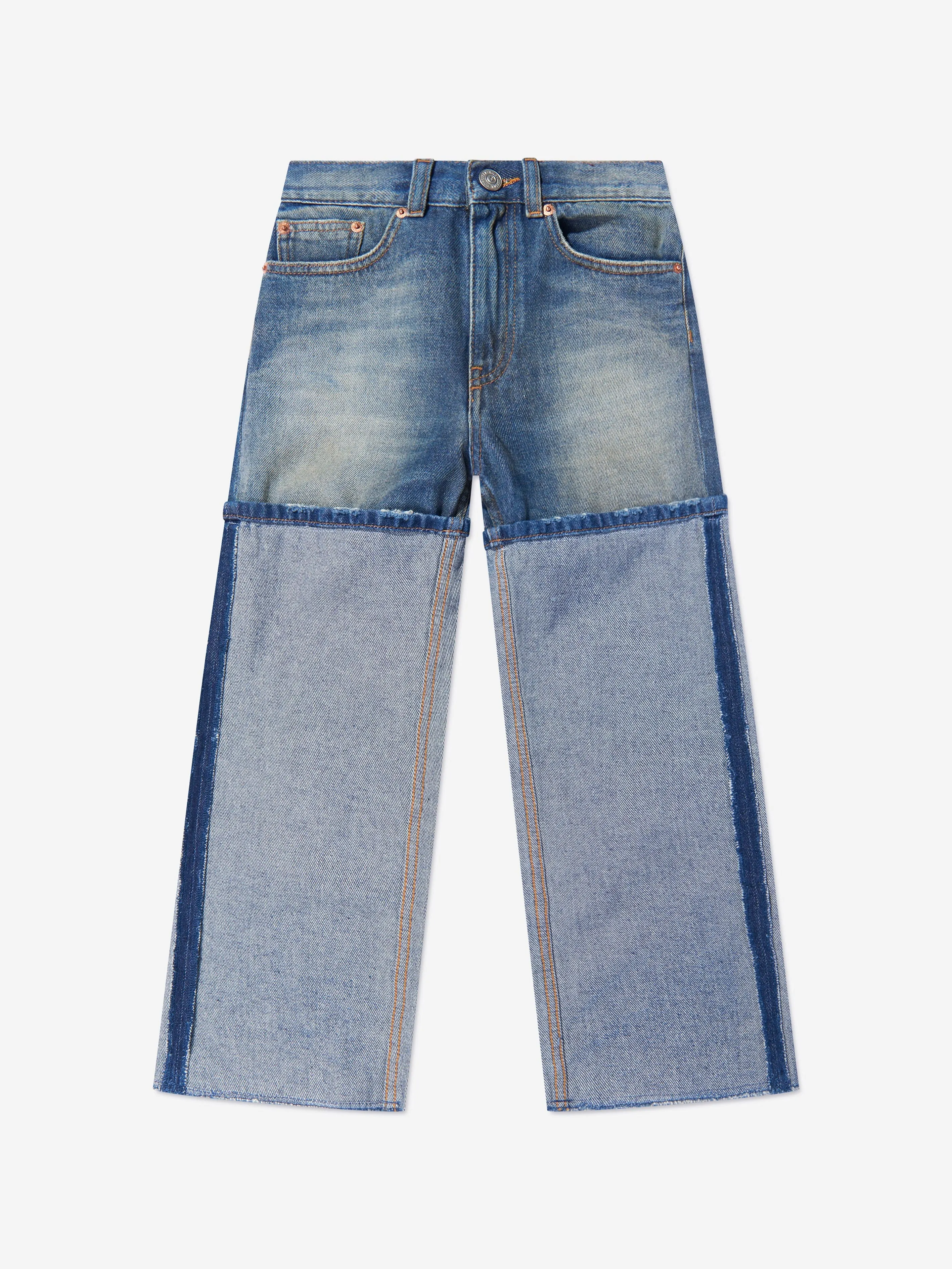 MM6 Maison Margiela Kids Re-Cut Shaded Denim Jacket in Blue