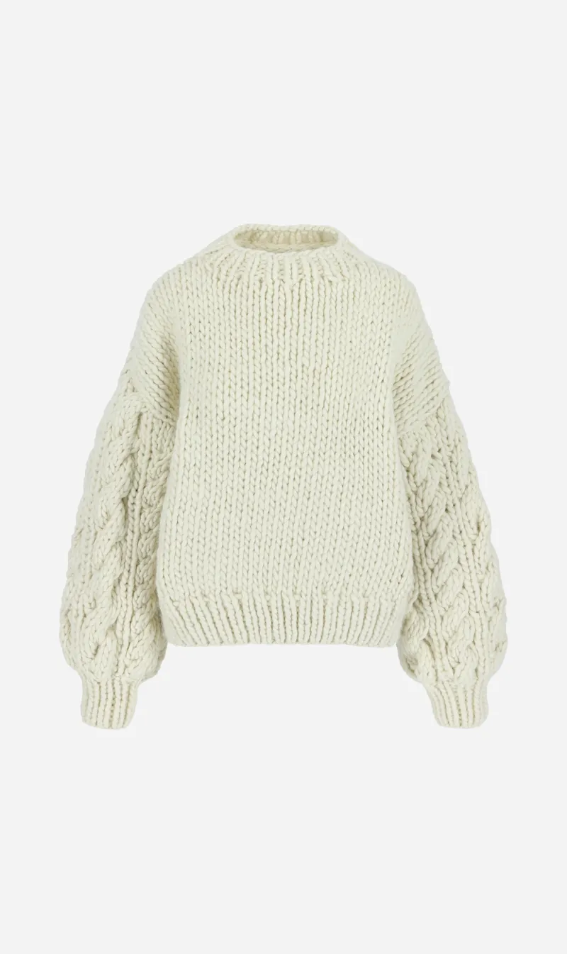  Mr Mittens      Cable Sleeve Crew Neck - Cream 