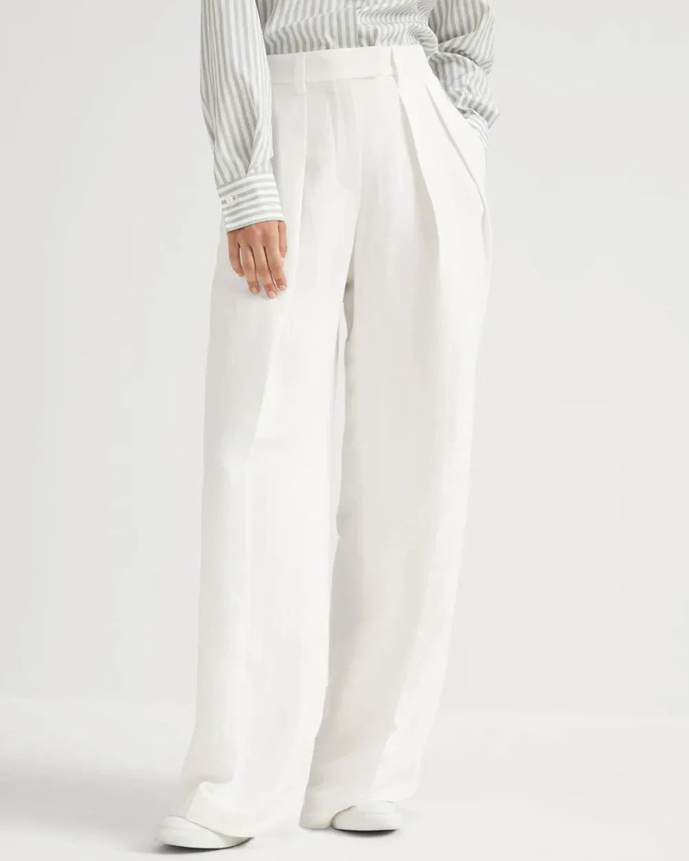 Natural Linen Pleated Wide Leg Trouser