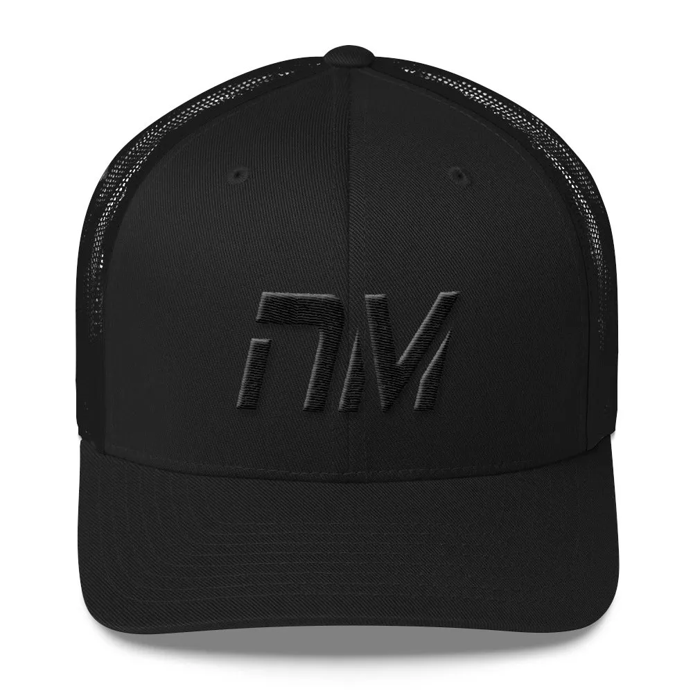 New Mexico - Mesh Back Trucker Cap - Black Embroidery - NM - Many Hat Color Options Available