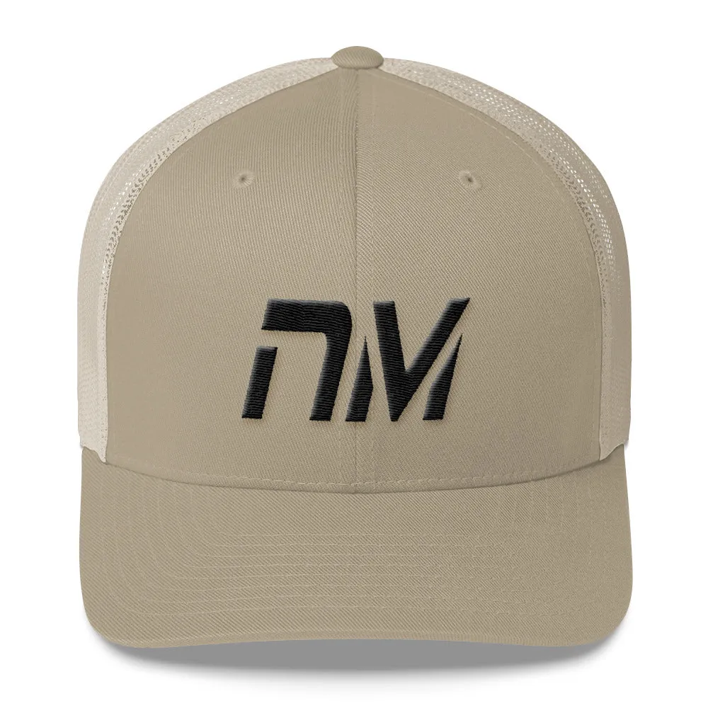 New Mexico - Mesh Back Trucker Cap - Black Embroidery - NM - Many Hat Color Options Available