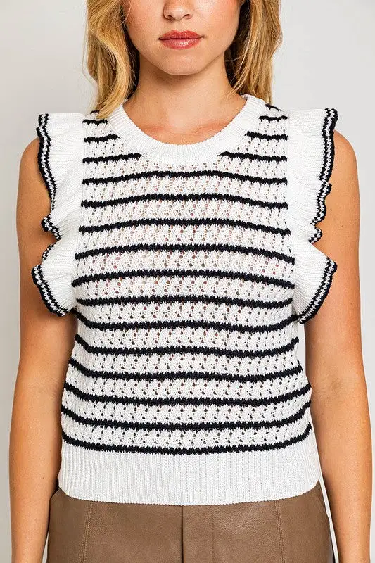 Oh So Classic Ruffle Stripe Knit Top