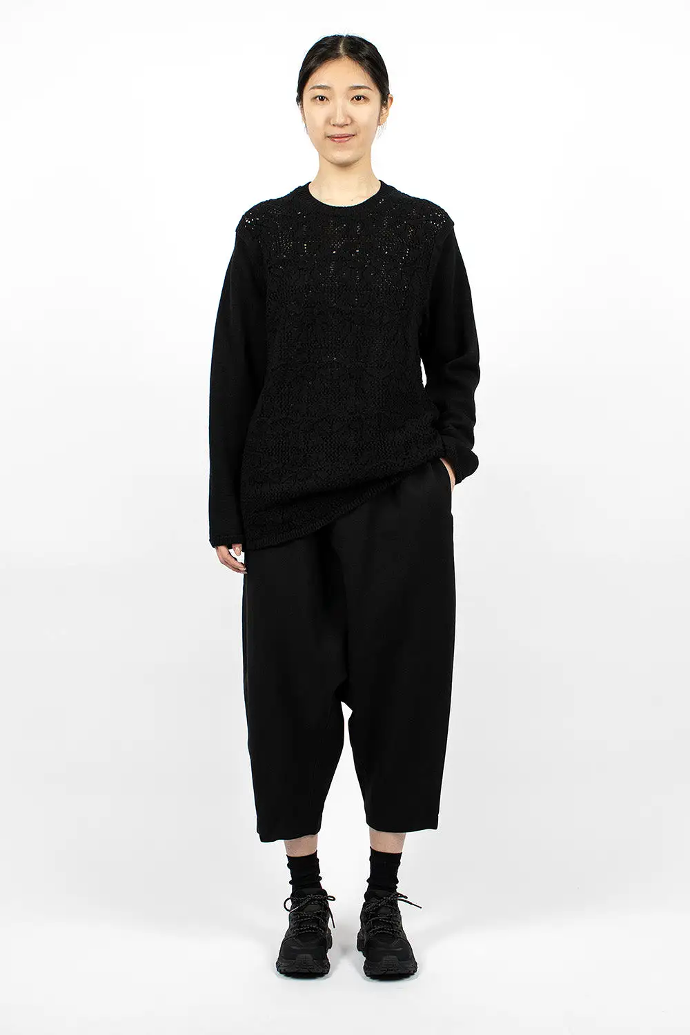 Oversized Flower Crochet Knit Black