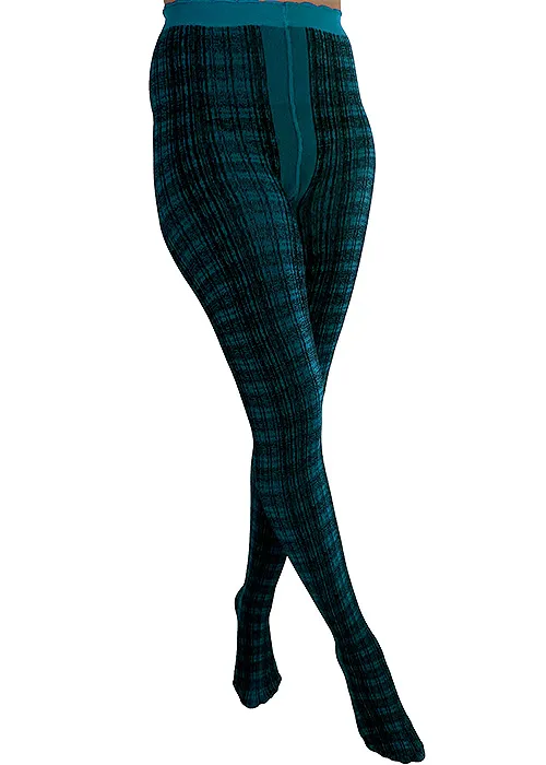 Pamela Mann Textured Teal Tartan Tights ()