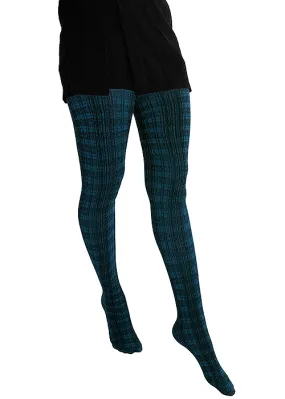 Pamela Mann Textured Teal Tartan Tights ()