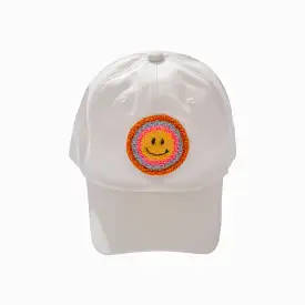 Petite Hailey Smile Patched Hat - White