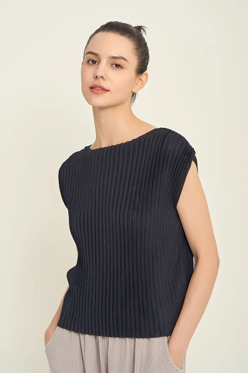 Pleated Boatneck Blouse