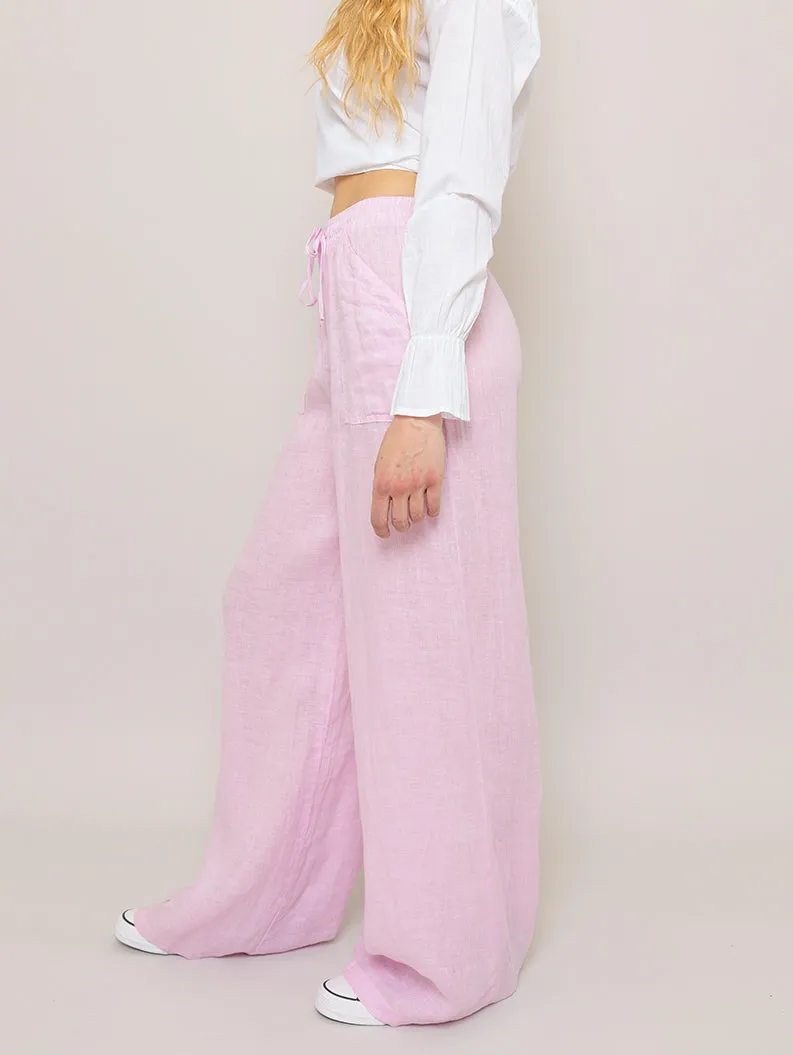 Pocket Linen Pant - Pink Mist