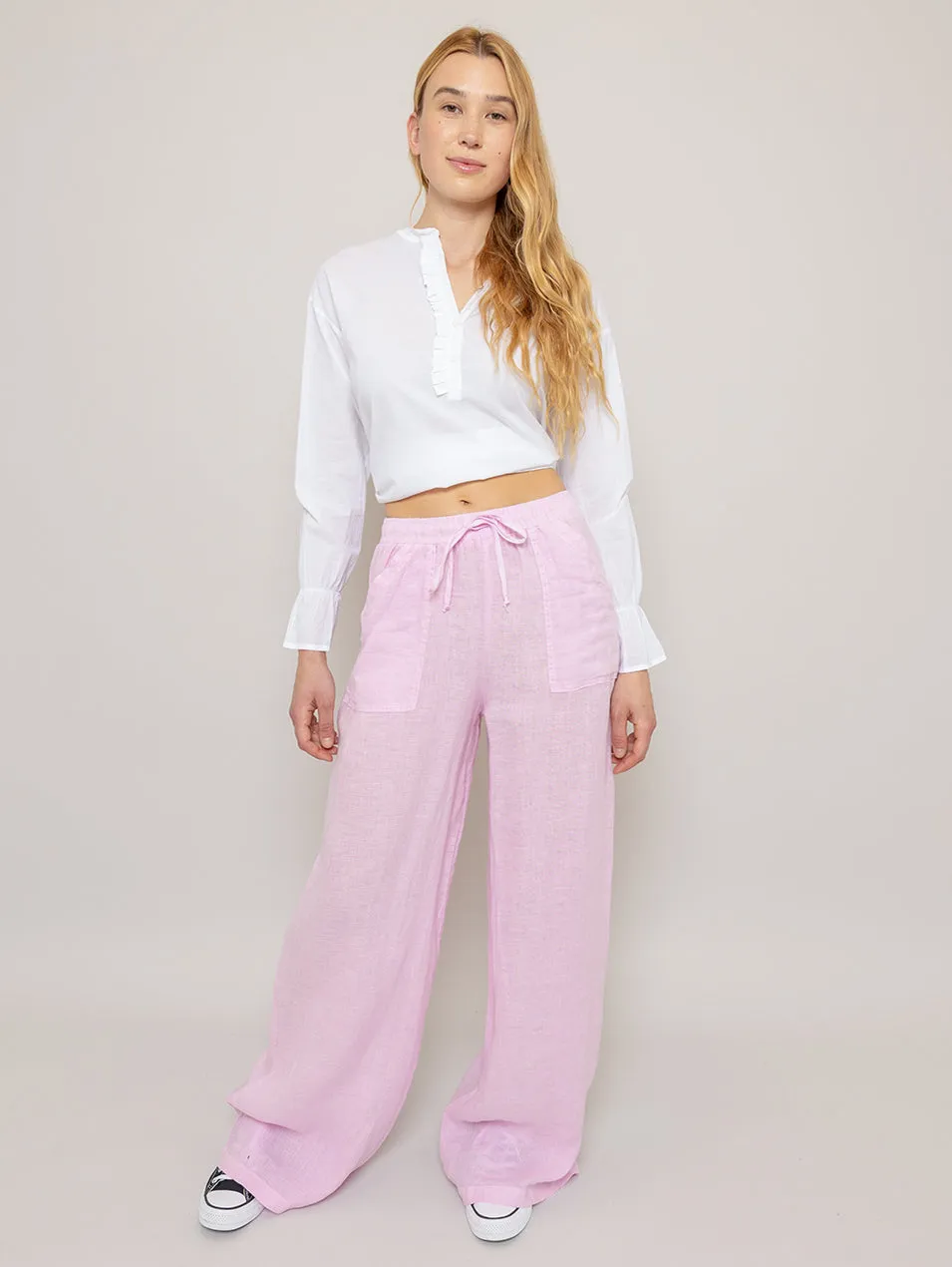 Pocket Linen Pant - Pink Mist