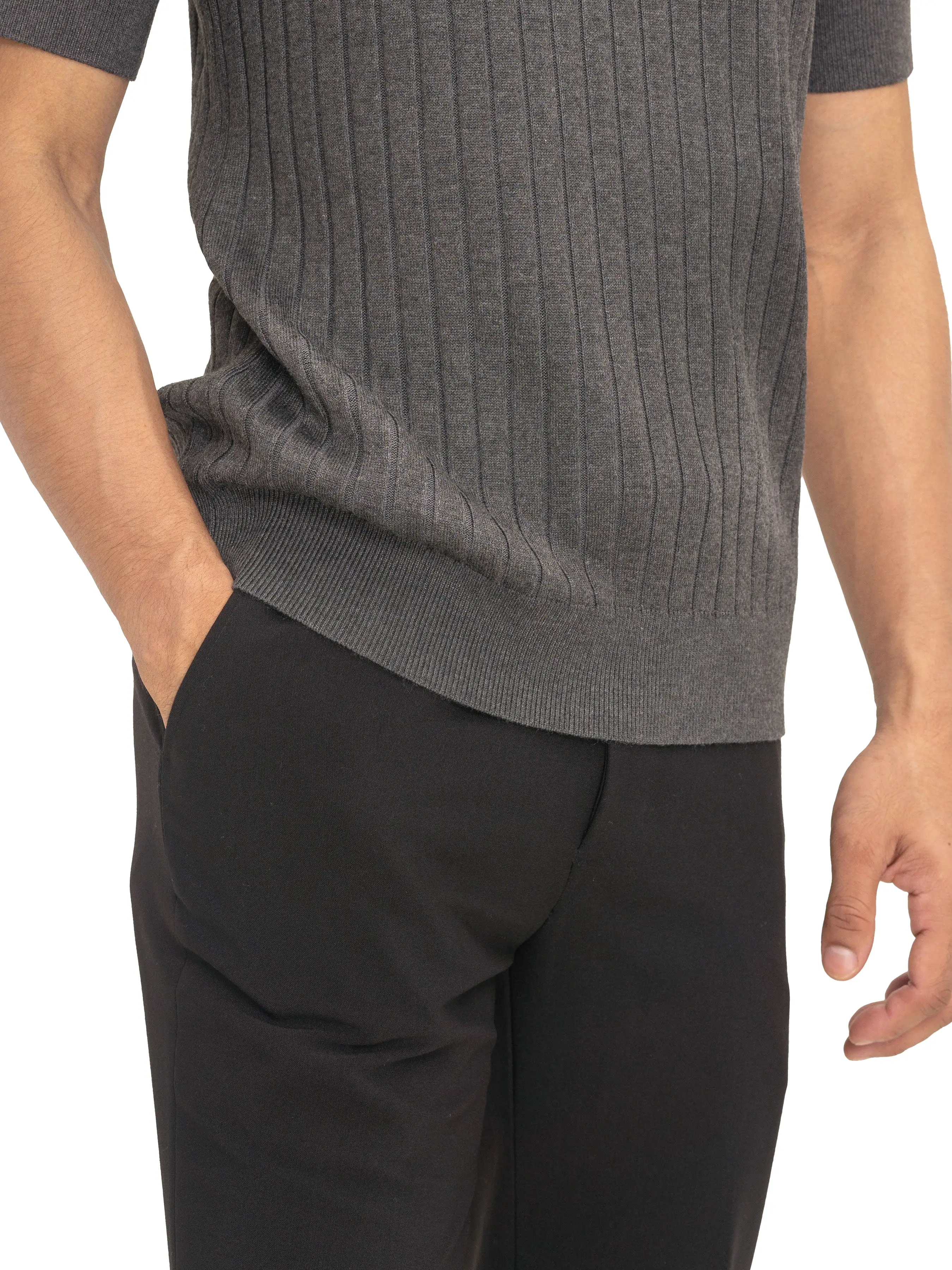 Ribbed Knit Tee - Dark Grey