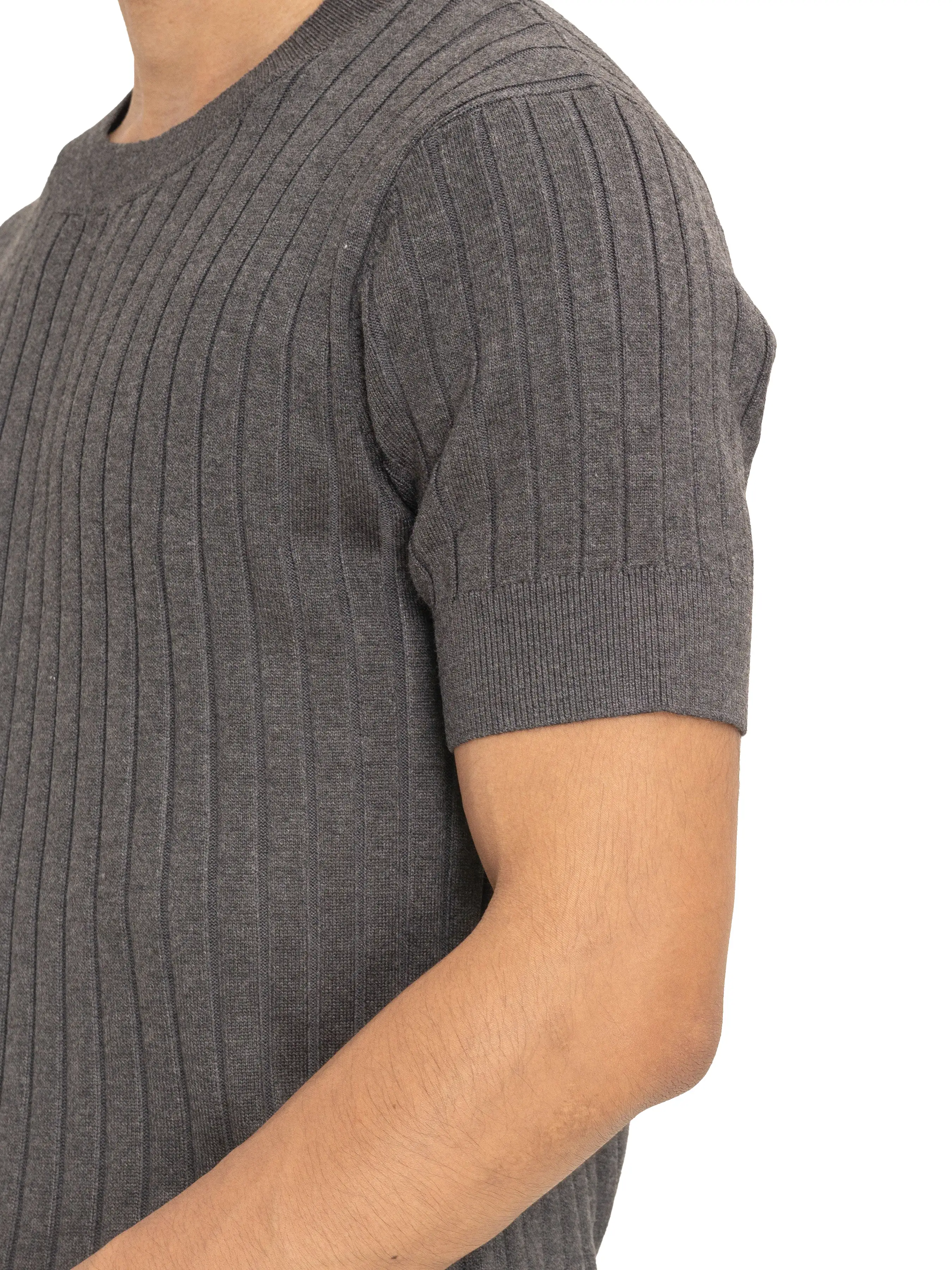 Ribbed Knit Tee - Dark Grey