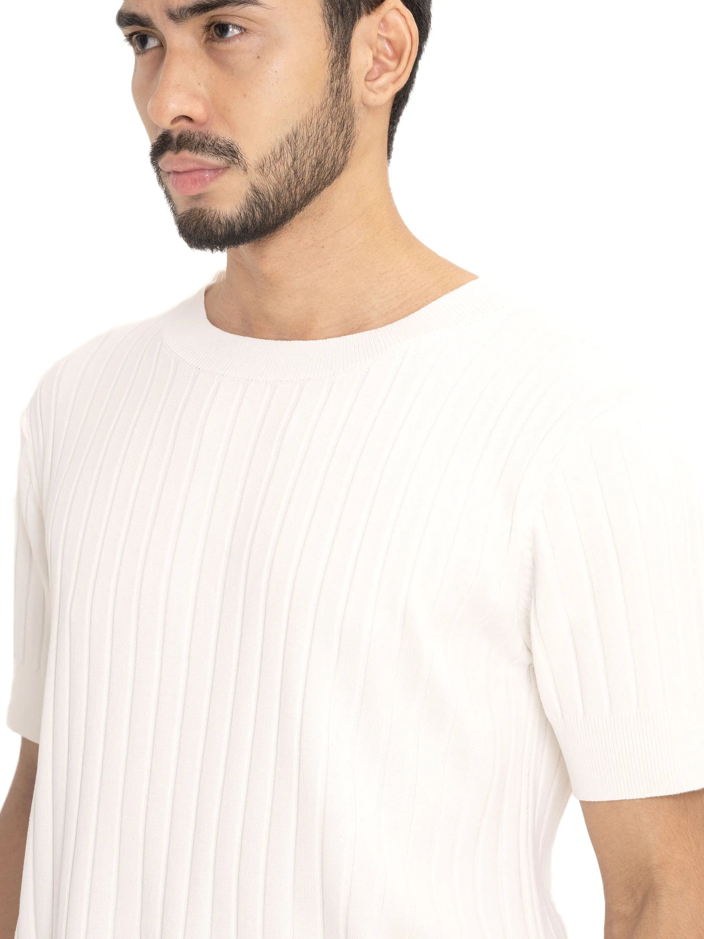 Ribbed Knit Tee - White