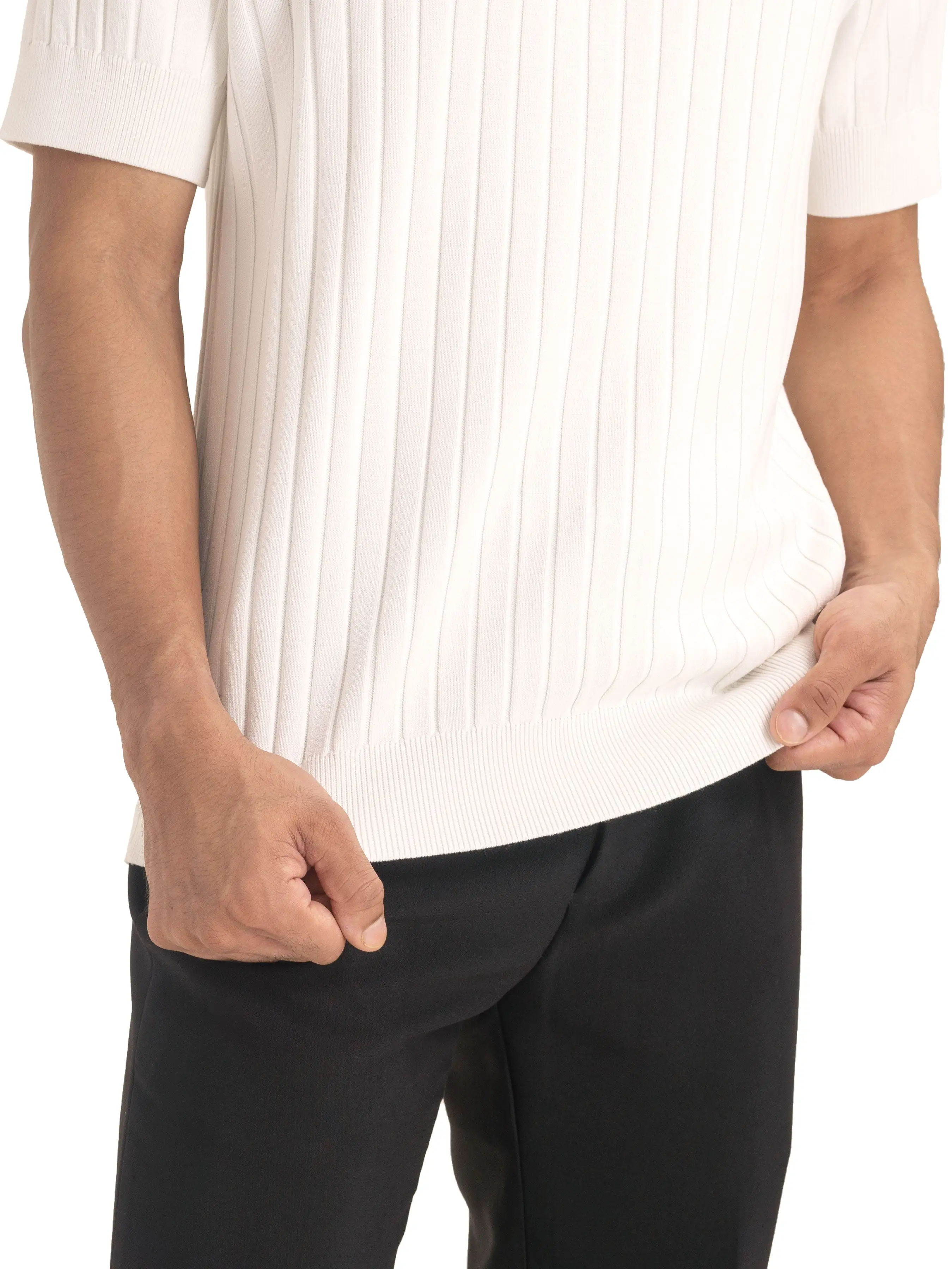 Ribbed Knit Tee - White