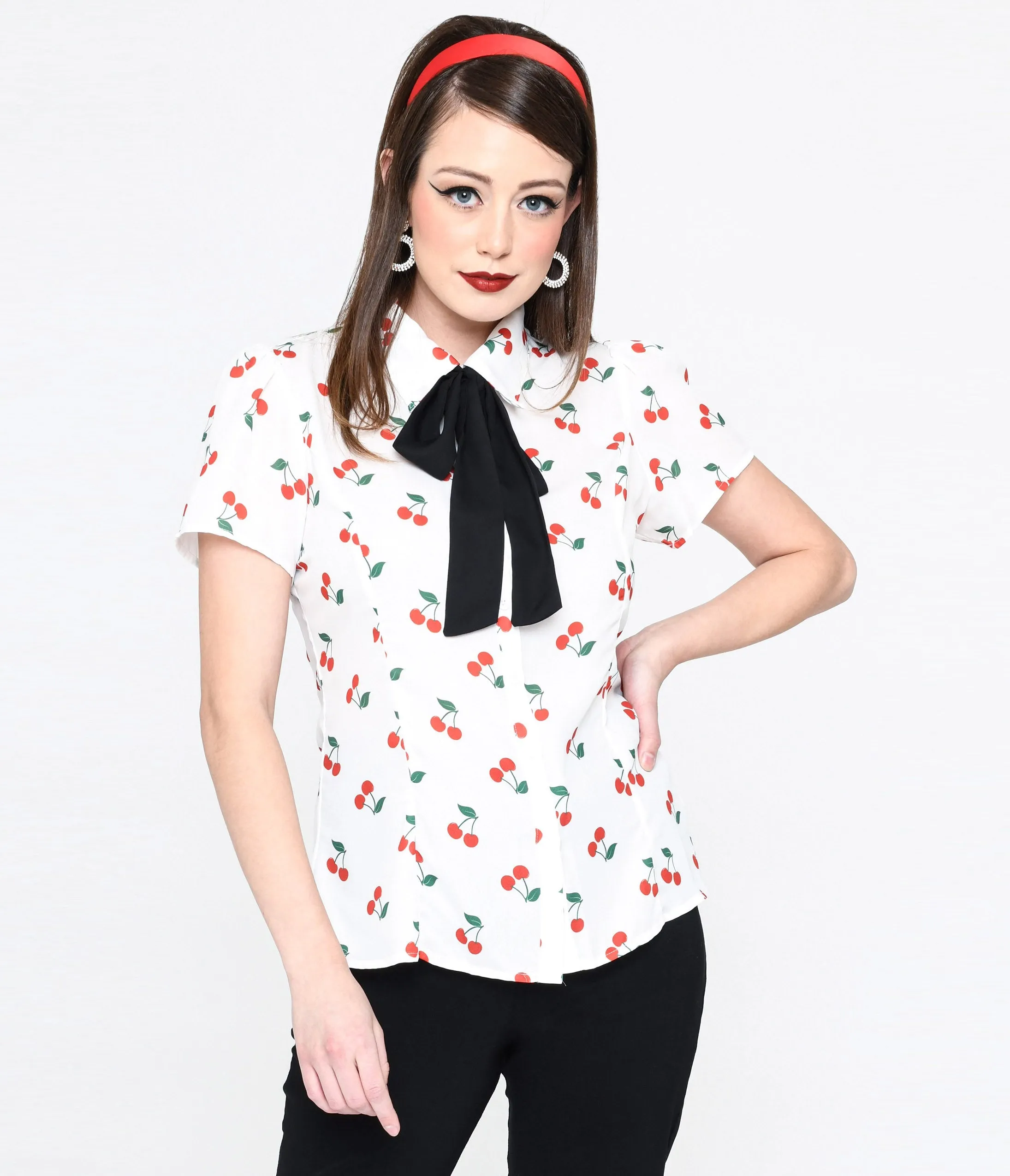 Smak Parlour White & Cherries Power Play Blouse