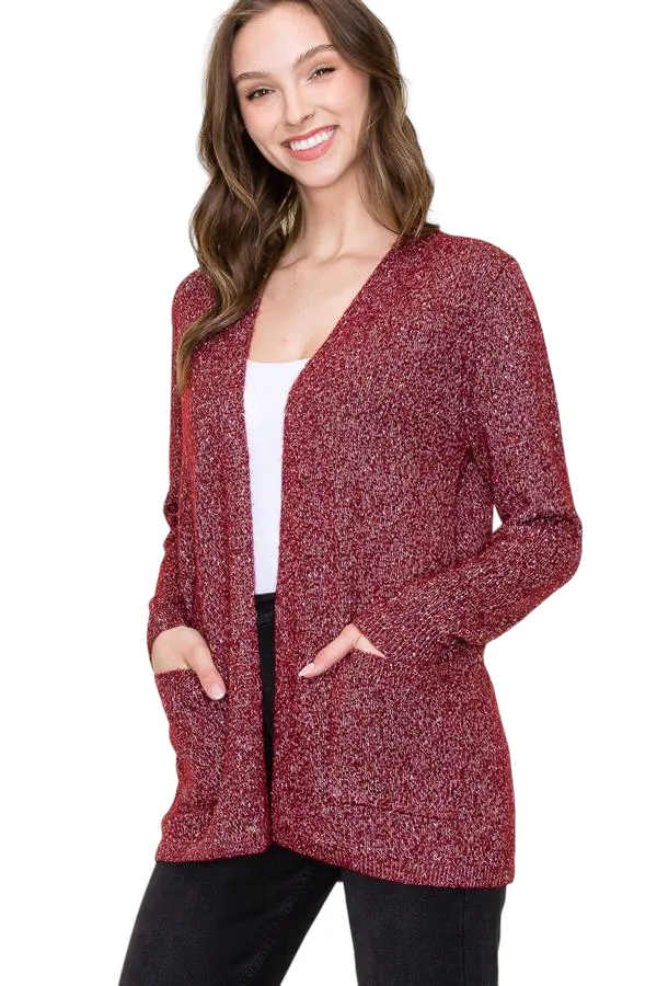 SPECKLED KNIT CARDIGAN SWEATER