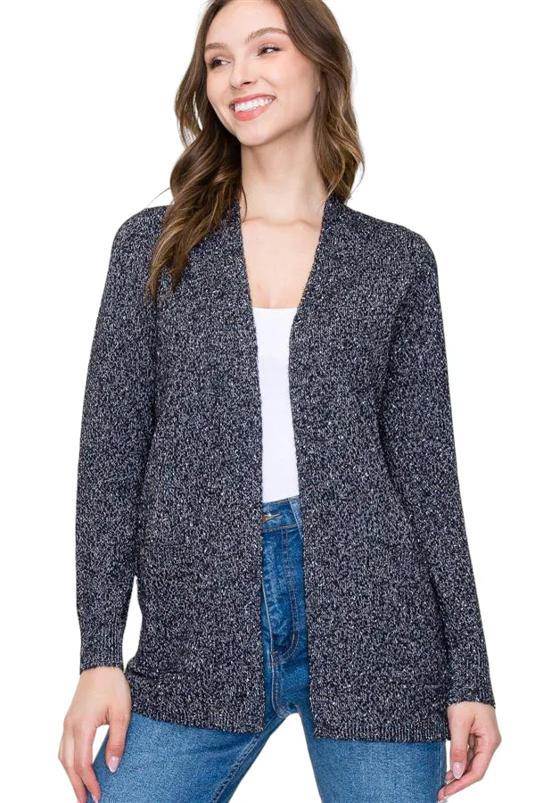 SPECKLED KNIT CARDIGAN SWEATER